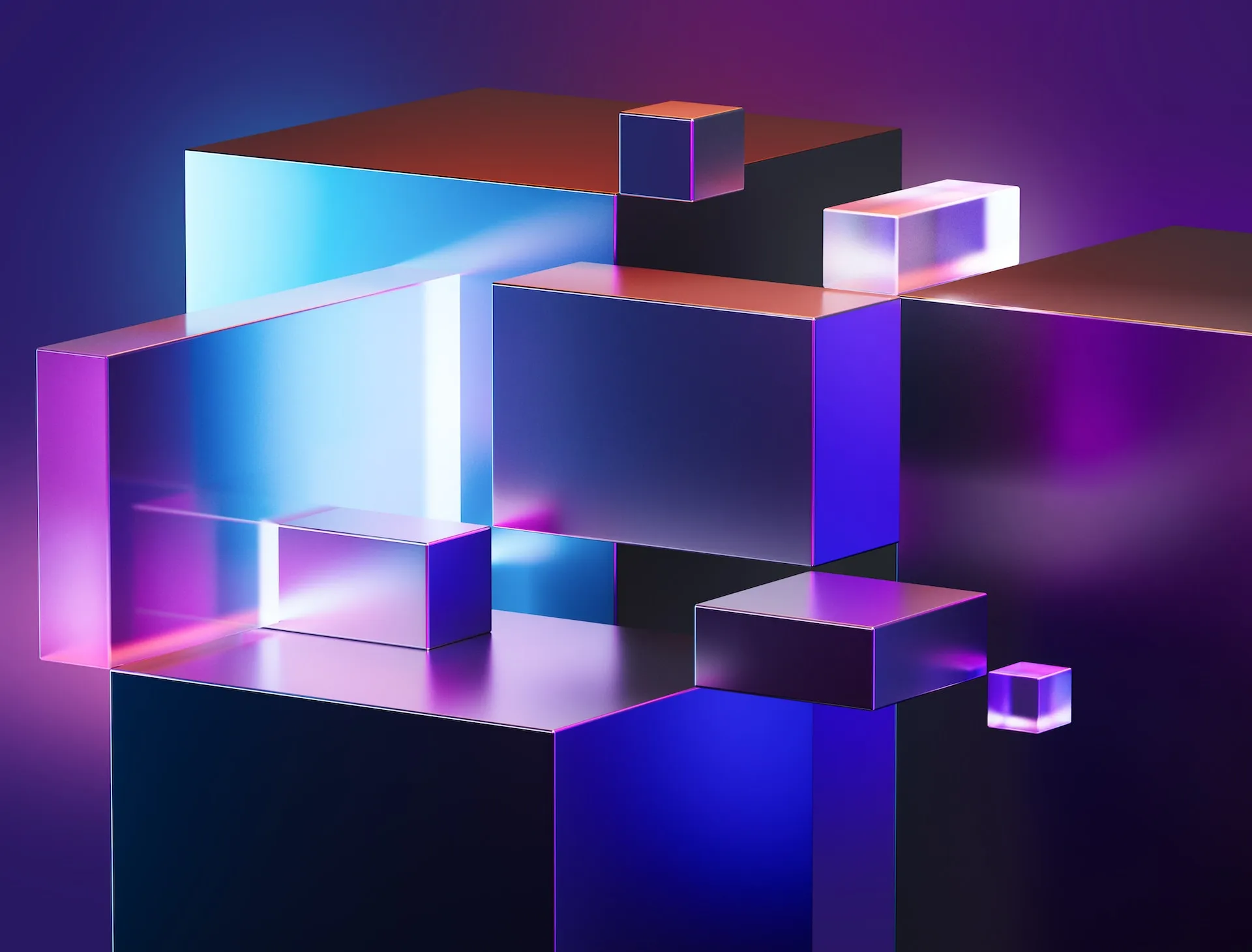 3D abstract reflective colored blocks