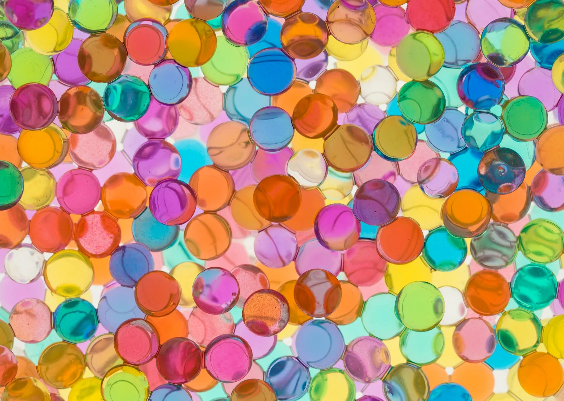 an assortment of translucent balls