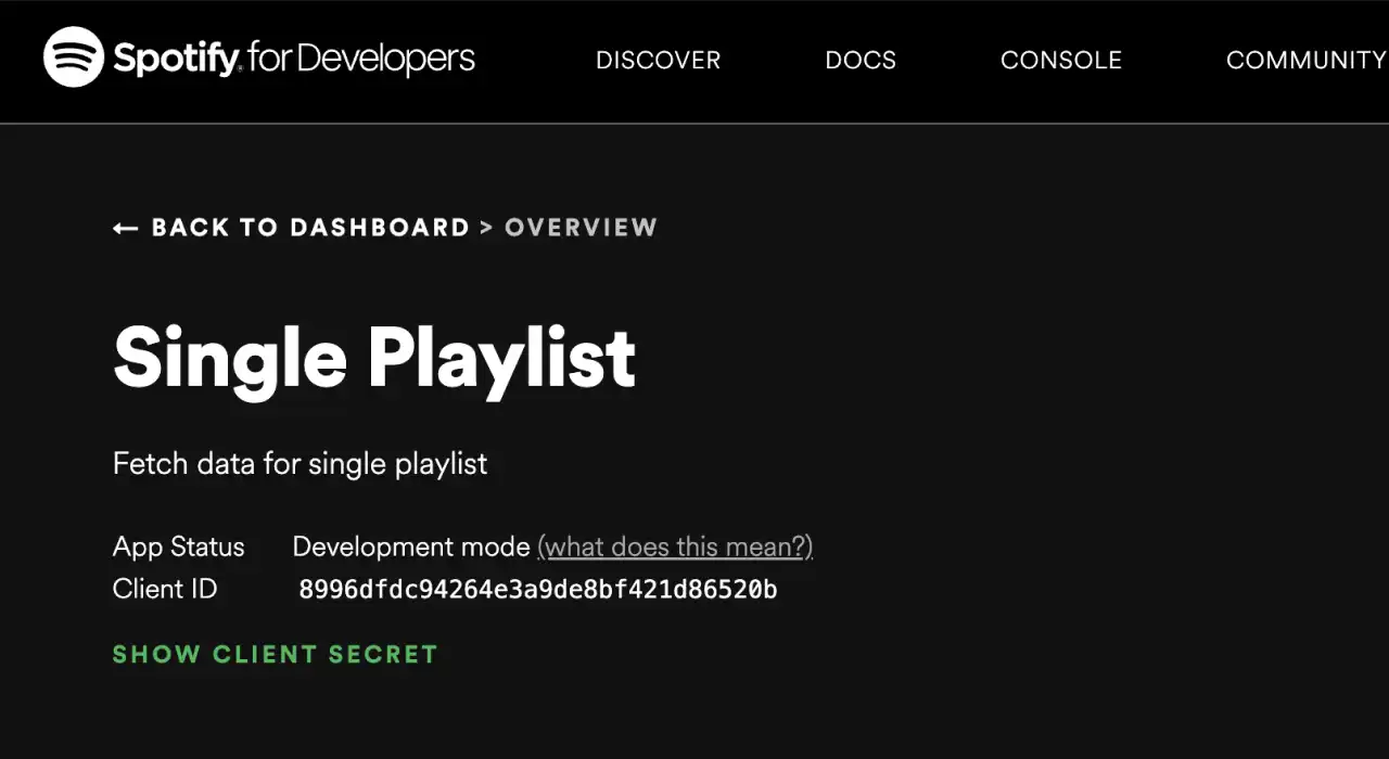 A close up view on the Client ID within Spotify Developers App Settings